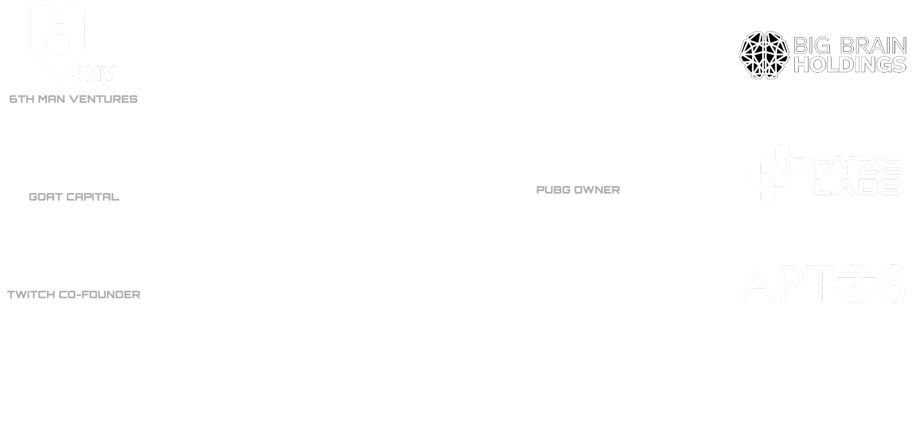 6th Man Ventures, Solana Ventures, Shima Capital, Big Brain Holdings, GOAT Capital, Infinity Ventures Crypto, Krafton, Ryze Labs, Justin Kan, YGG SEA, Magic Eden, Aptos, Degen Legends and Community Gaming