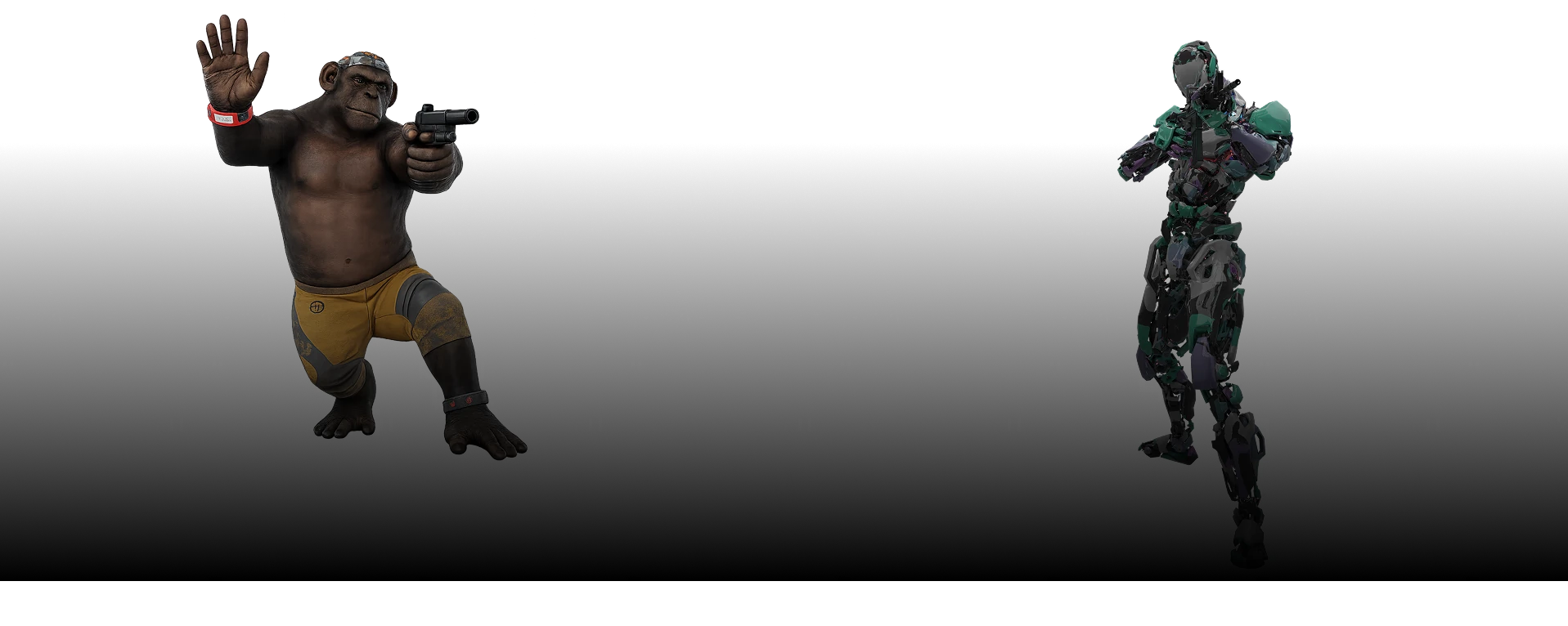 An Ape and a Droid, BR1 operatives, facing off